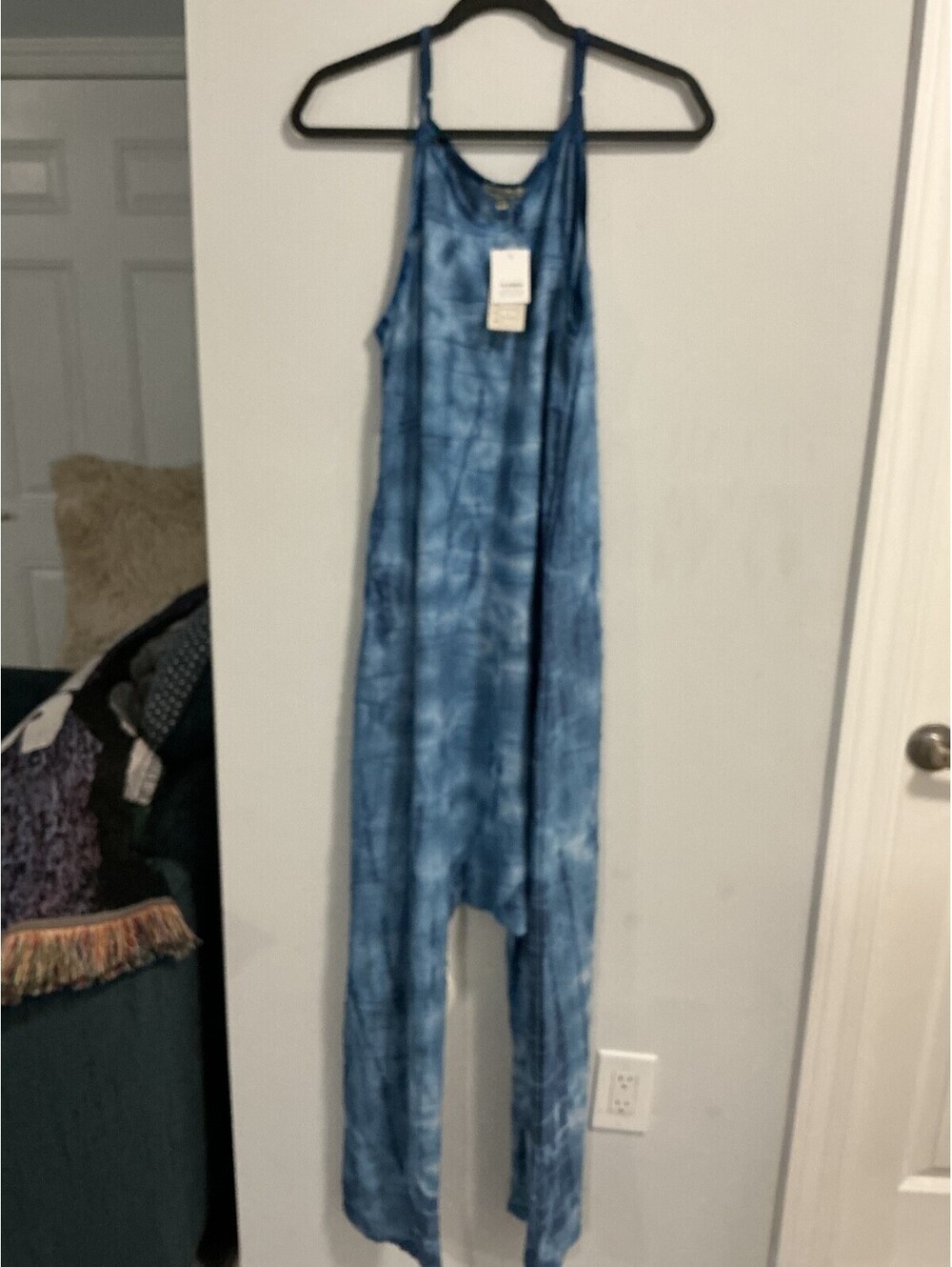 Yak & Yeti Blue Tye Dye Boho-Chic Hippie Harem Overalls Jumpsuit Size L/XL #301